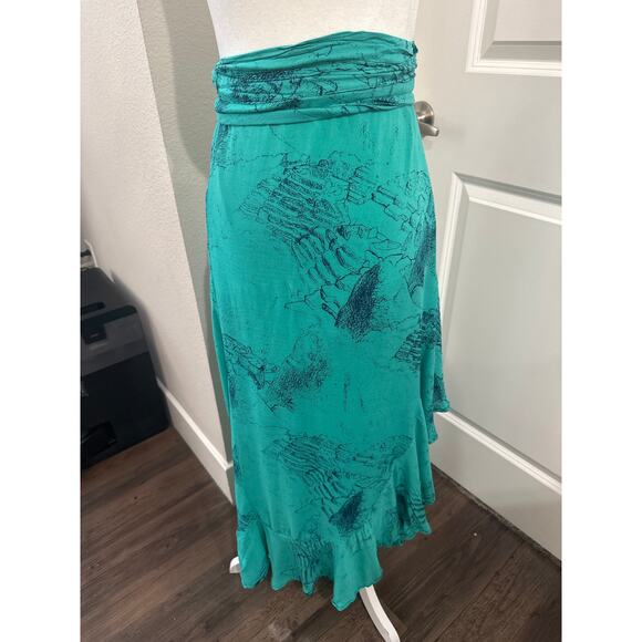Luna May Teal Wrap Tie Skirt with Ruffle Bottom - Free Size - Picture 1 of 7
